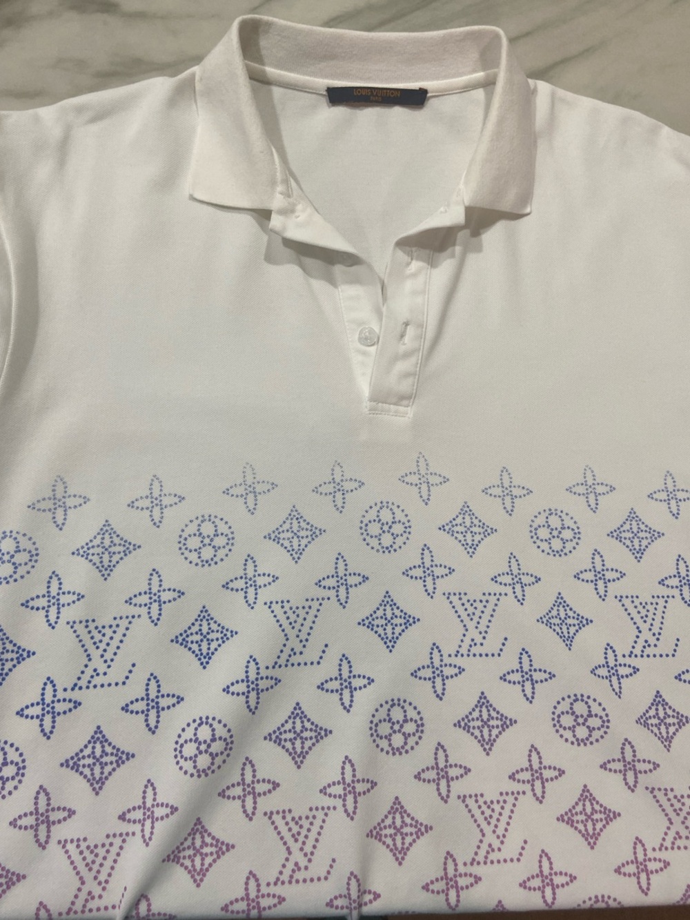 Louis Vuitton White Polo with Blue-to-Purple Monogram Gradient
